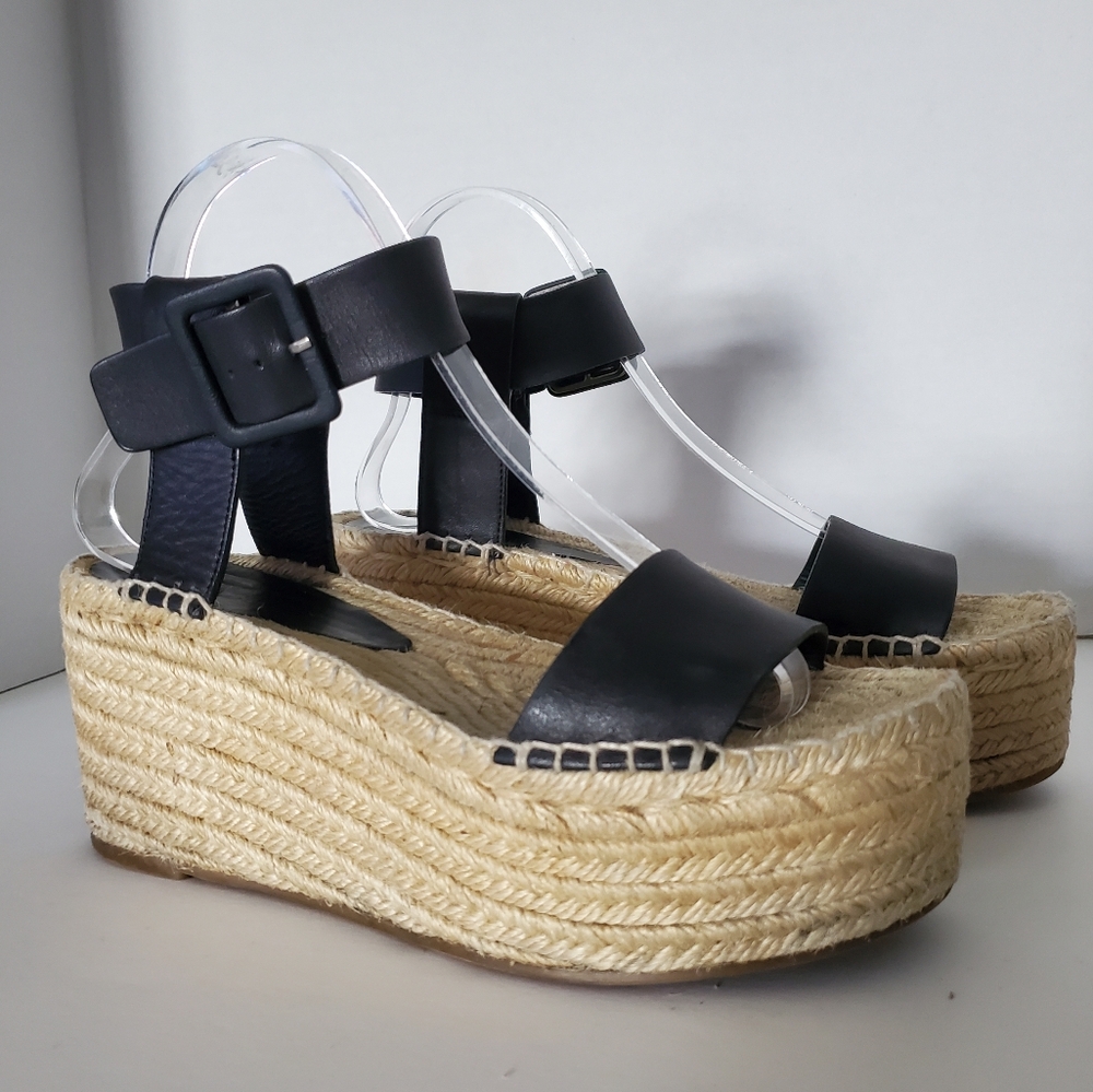 Vince Abby Leather Platform Espadrille Sandals in Black Size